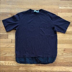 Theory Project Layered T Shirt Mens Large Pocket Crew Neck Short Sleeve Brown